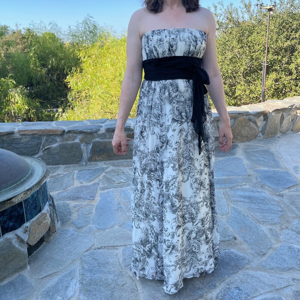 BCBGMaxAzria strapless black and white toile gown (size 6)